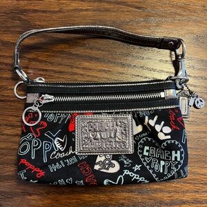 Coach Poppy Black and Red Graffiti  Wristlet